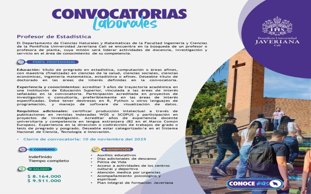 CONVOCATORIA DOCENTE – PONTIFICIA UNIVERSIDAD JAVERIANA CALI